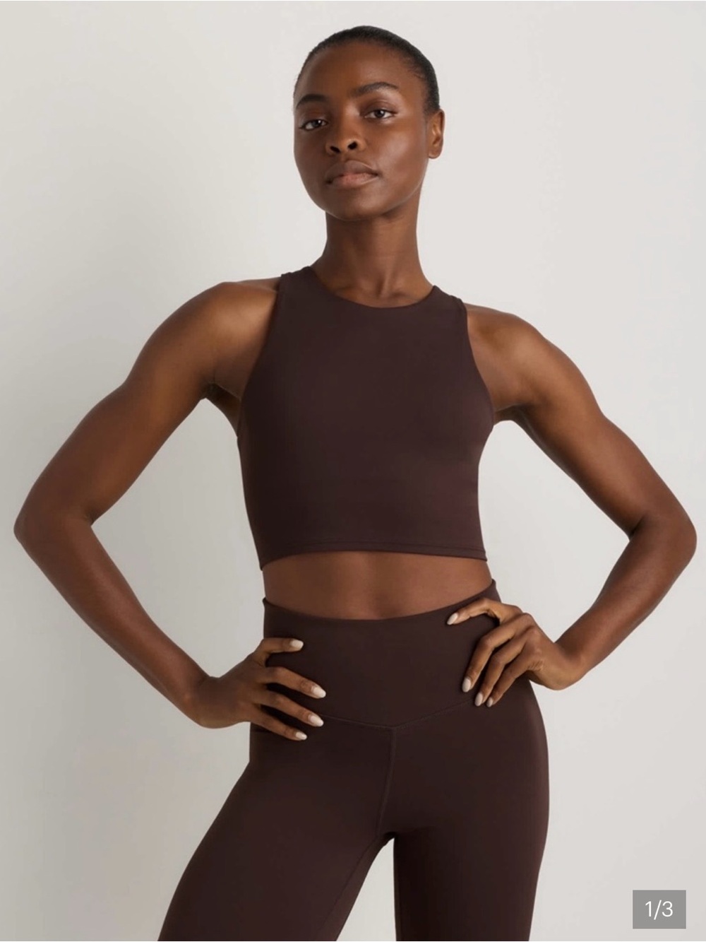 Quince Women’s Ultra Form High Neck Cropped Tank Top Brown Size Small Sports Bra